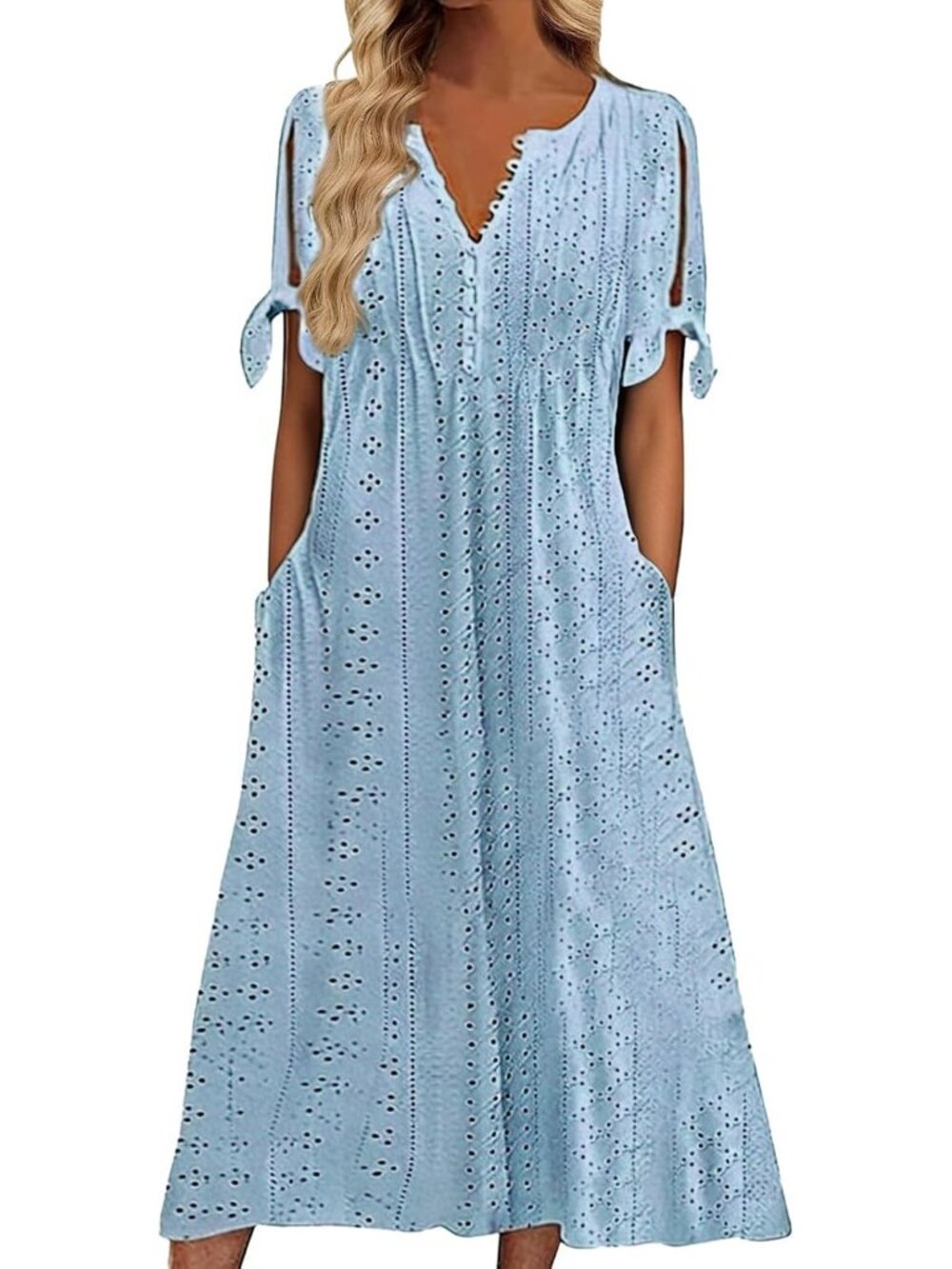Women's Blue Boho Casual Elegant Ladies Dress Floral V-Neck Short Sleeve Maxi